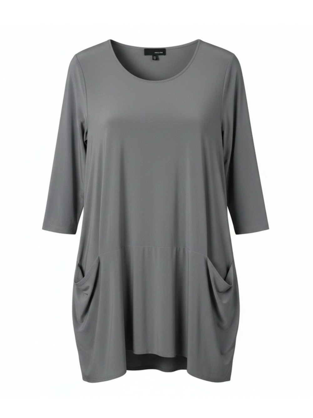 Sun Kim Women’s Gray Lagenlook Tunic Top with Pockets Artsy Boho Look Size Small